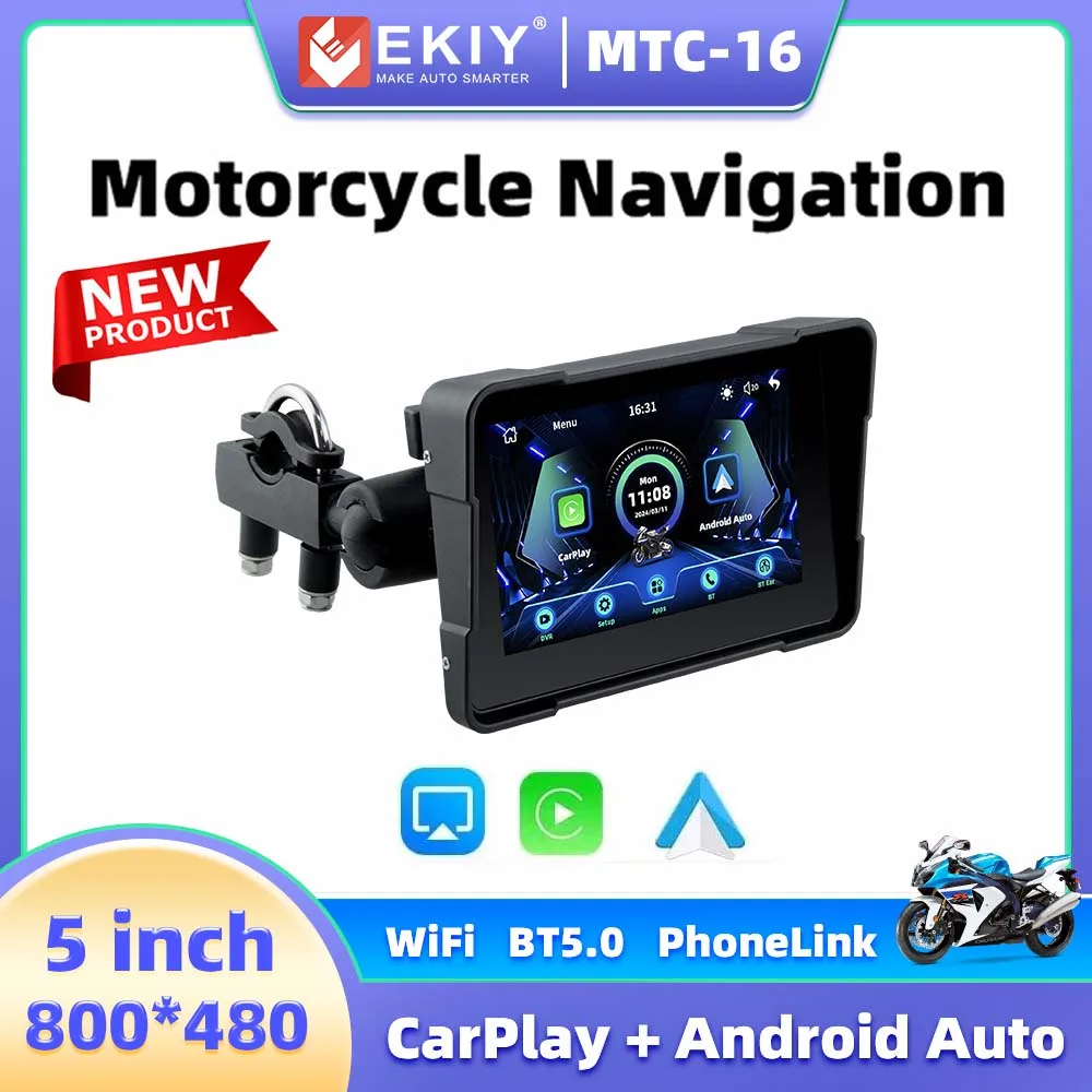 EKIY 5inch Waterproof Monitor For Wireless CarPlay Android Auto Moto CarPlay Portable Recorder Moto Monitor WIFI Motorcycle