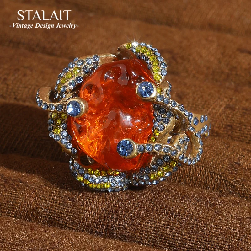

Vintage Orange Crystal Ring Full Rhinestone Glass Gothic Jewelry Accessories Luxury High Quality Valentine Day Gift 2025