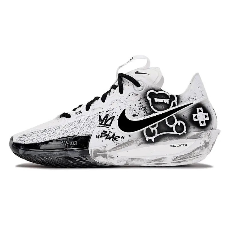 

[Custom Graffiti Bear]Nike Air Zoom G.T. Cut 3 Wear-Resistant Low-Top Basketball Shoes Unisex White Black