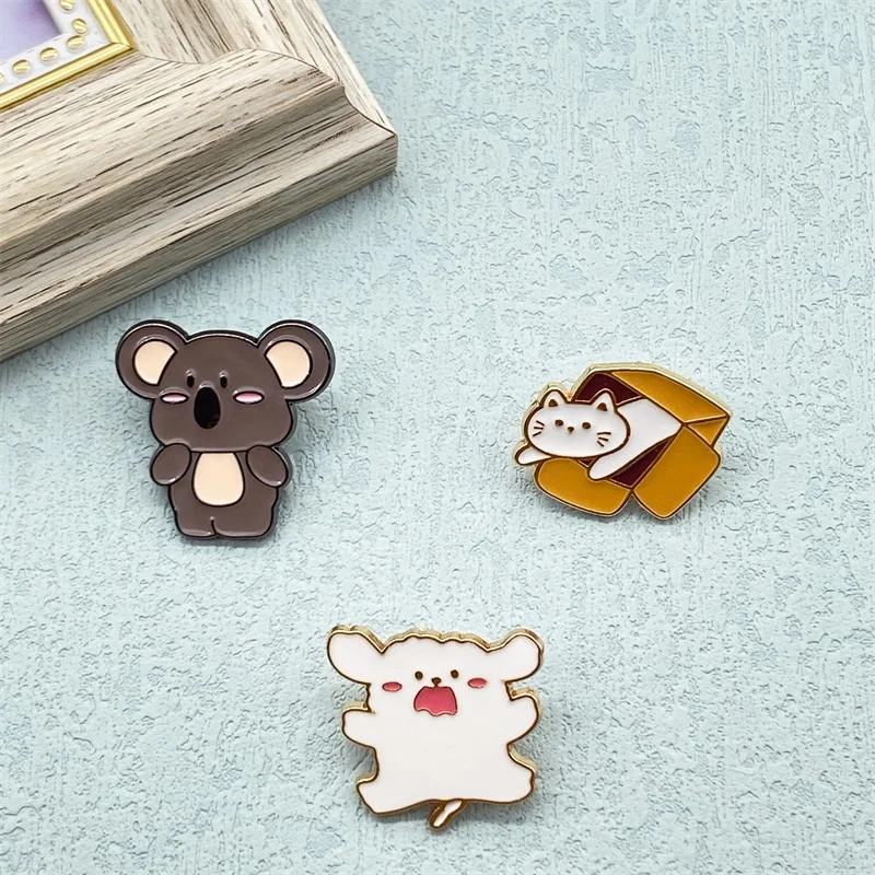 Funny Cartoon Cute Escape Kitten Koala Screaming Dog Metal Enamel brooch Pins Delicate Creative Badge Accessories Jewelry Gift