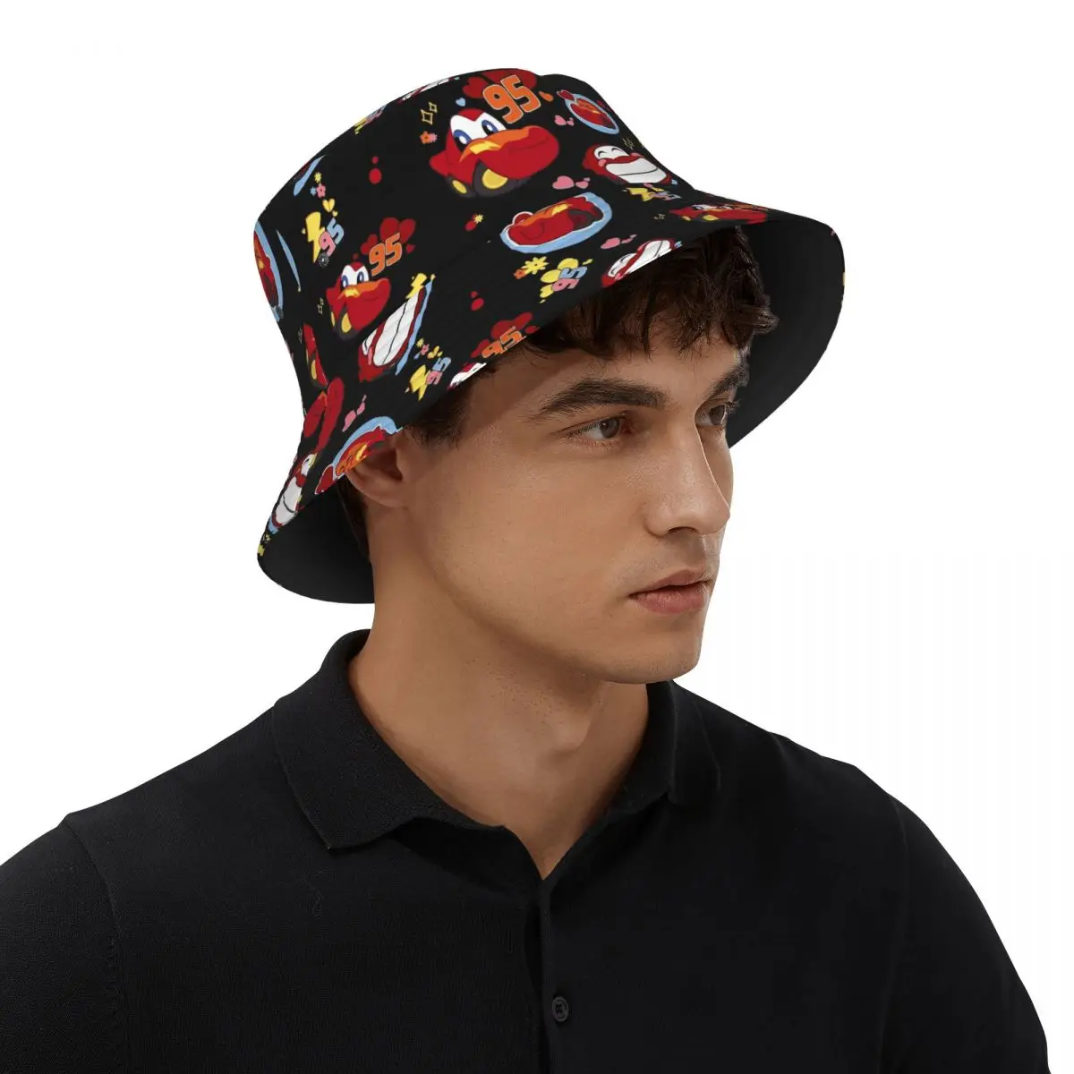 Casquettes de pêche unisexes en coton réversible Cars ander, chapeau d'extérieur, casquette de soleil Chibi Rains Mcqueen Cars, casquettes de poisson de dessin animé, E27