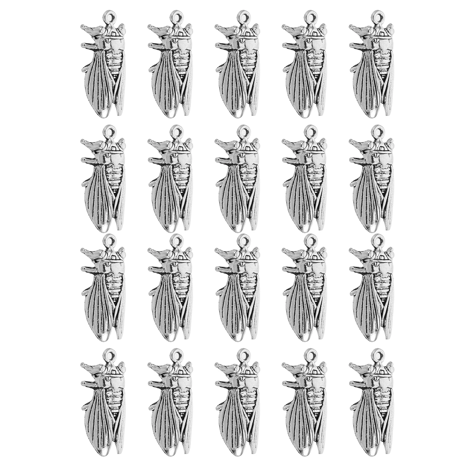 

20 Pcs Retro Insect Pendant Antiqued Silver Alloy Charms Pendants Cicada Jewelry Making