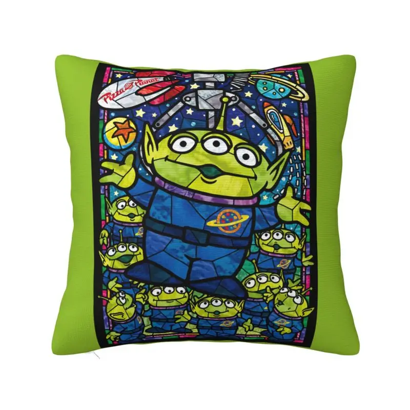 Custom Fashion Toy Story Cushion Cover 40x40cm Velvet Green Aliens Manga Pillow Case for Sofa Square Pillowcase