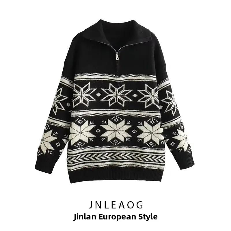 Loose Fit Faionable Sweater Turn-down Collar Versatile Sle Autumn New Arrival Women's Knitted Long Sve Polyester Fiber