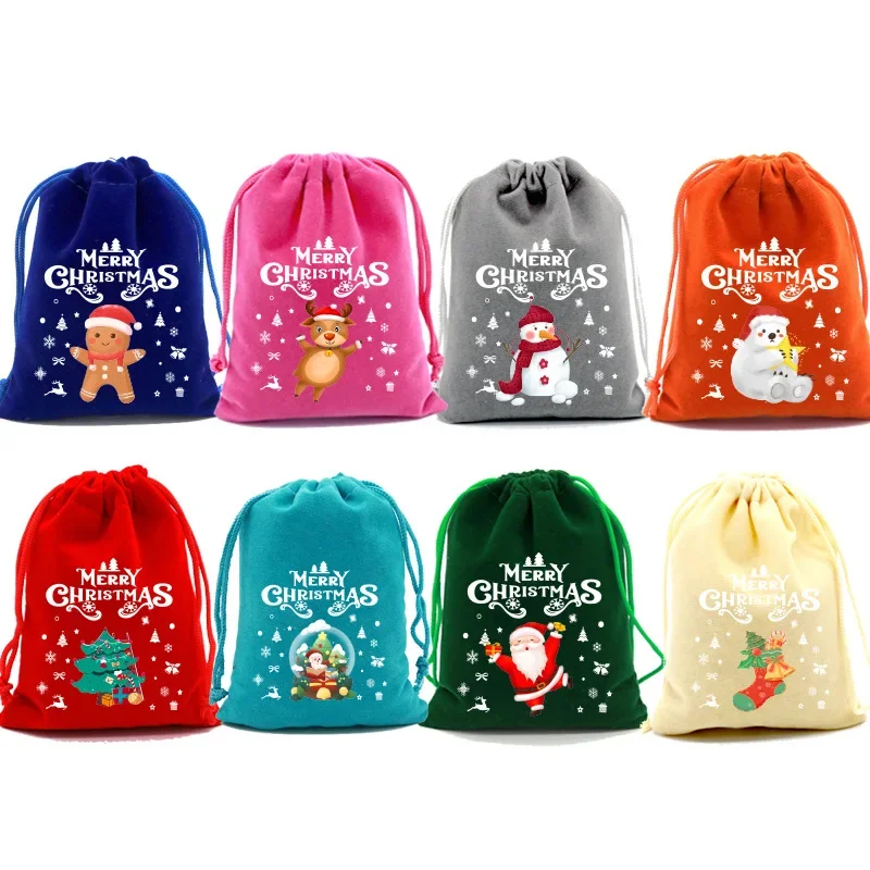 Bolsa de terciopelo navideña de Año Nuevo 2025, bolsa pequeña de regalo de dulces con cordón, regalo de fiesta de Navidad, bolsa de joyería fina, regalo de Navidad