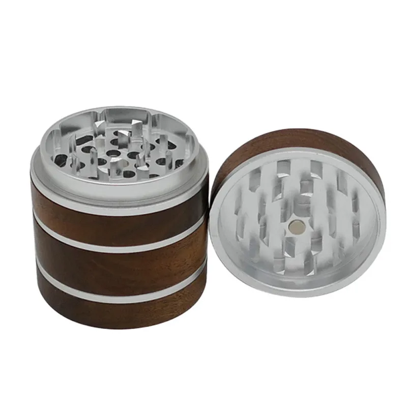 New Walnut Wood Aluminum Alloy 63mm 4-layer Tobacco Grinder Grinder