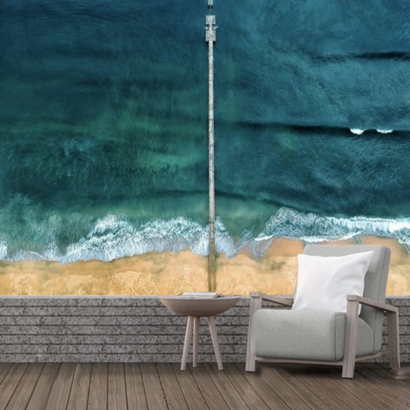 Nordic Modern Aesthetic Blue Sea-View Beach Photography Creative Art Poster Wall Decoration Mural Exhibition Hall Background