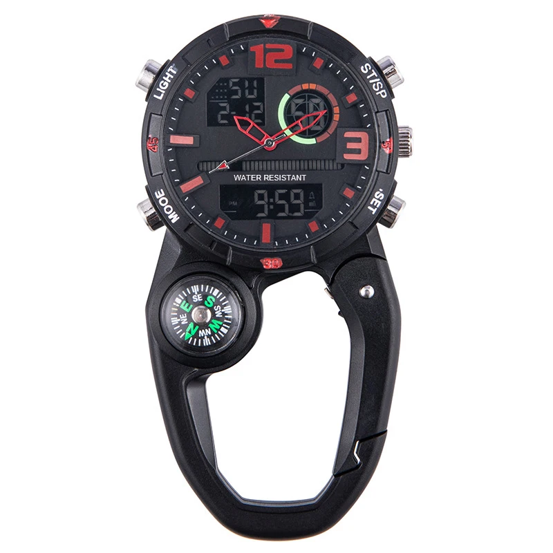 Outdoor Mountaineering Watch With Compass Multi Functional Waterproof Pocket Watch Backpacker Accessories Carabiner Sports Watch