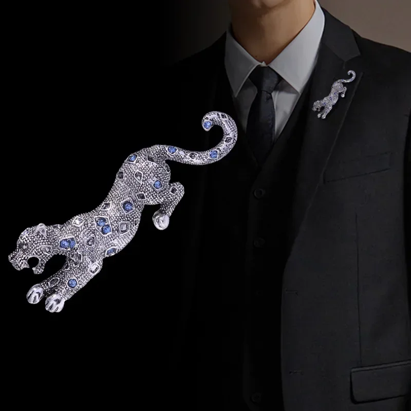 Retro Crystal Cheetah Brooches Animal Rhinestones Lapel Pin Men's Suit Shirt Collae Pins Badge Lxuxlry Jewelry Accessories