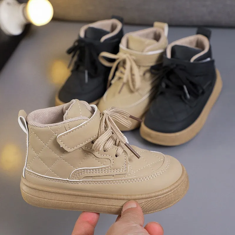 

Children Leather Boots High Top Autumn Winter New Sneakers Boys Shoes Casual Shoes Lace Up Fashion Chunky Sneakers for Kids