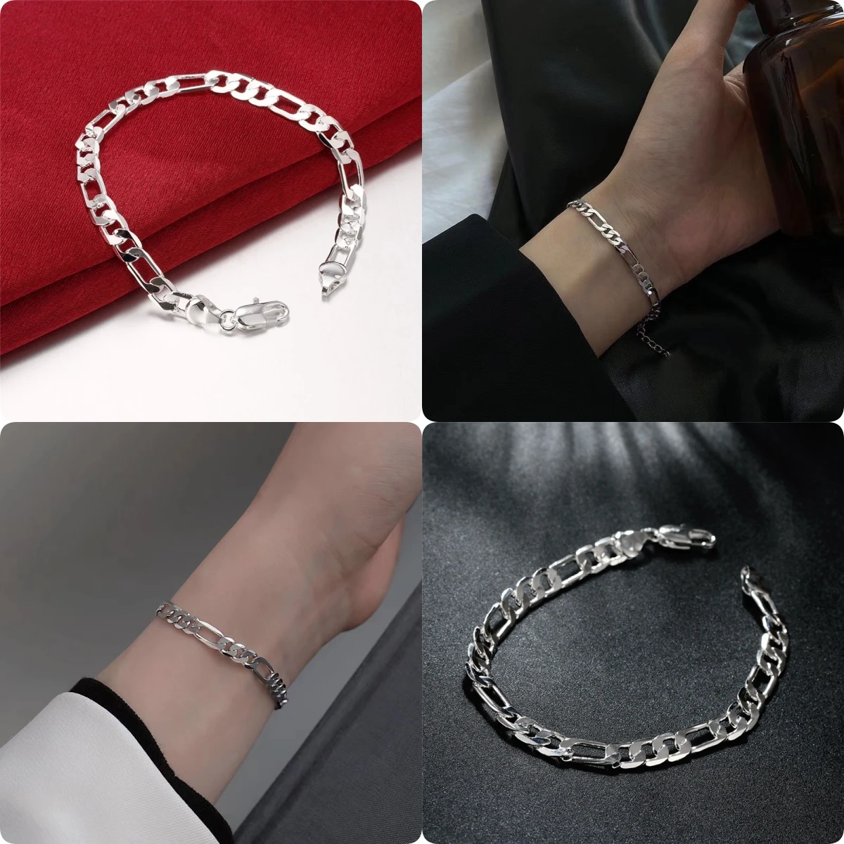 

925 sterling silver wild 6MM flat sideways chain Bracelets for women Fashion Party Wedding Accessories Jewelry Christmas Gifts