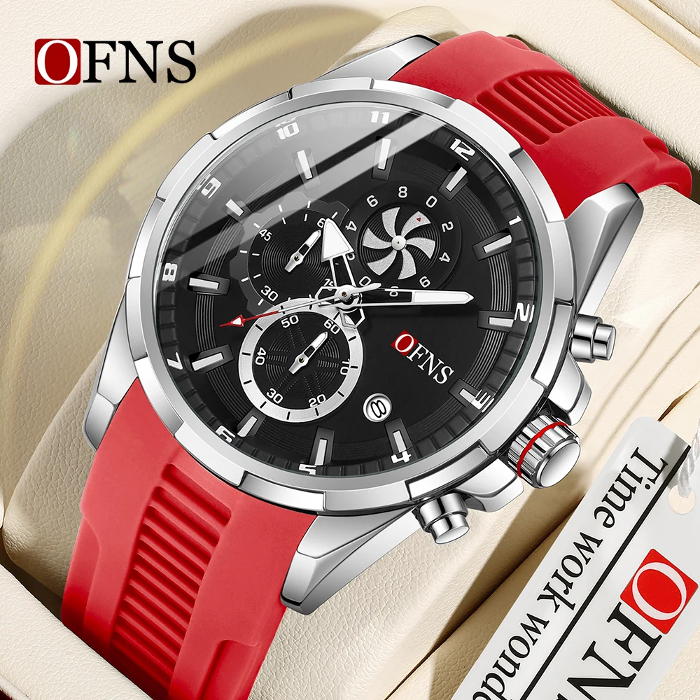 OFNS 8025 Men's Quartz Watch Multi functional Six needle Three eye Timing Quartz Watch Calendar Men's Business Watch