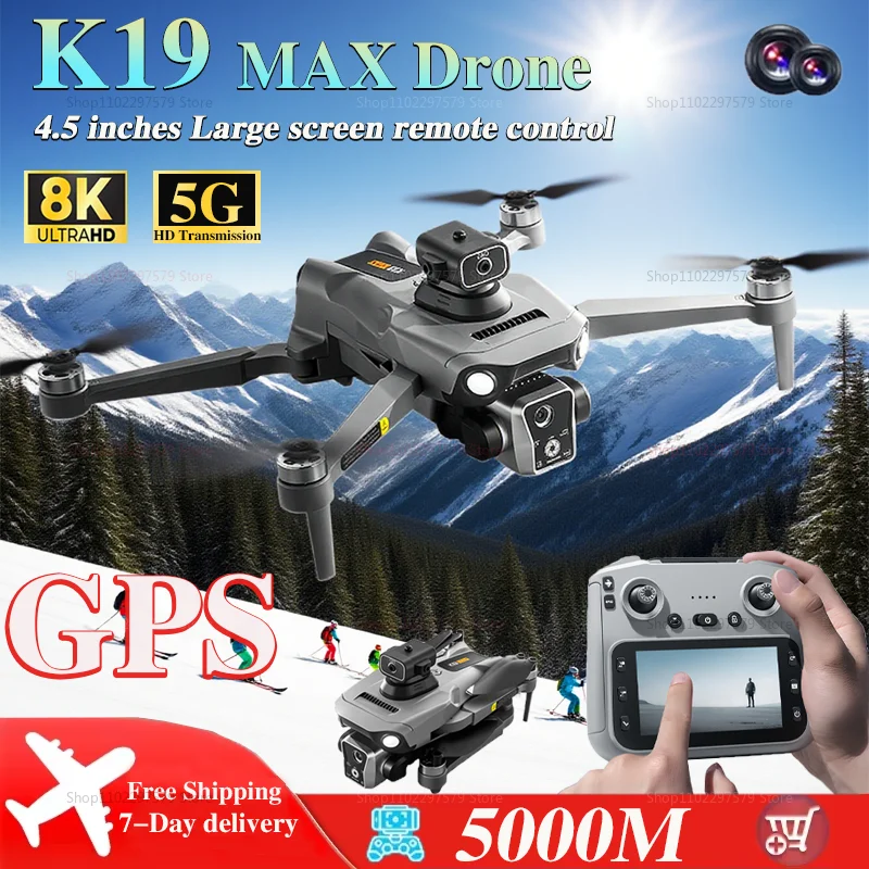 

2025 Новый RC Дрон K19Max 8K HD Камера 5G GPS Оптический поток с 360 ° Лазерный радиоуправляемый вертолет для предотвращения препятствий для мальчиков и взрослых, игрушечные картинги