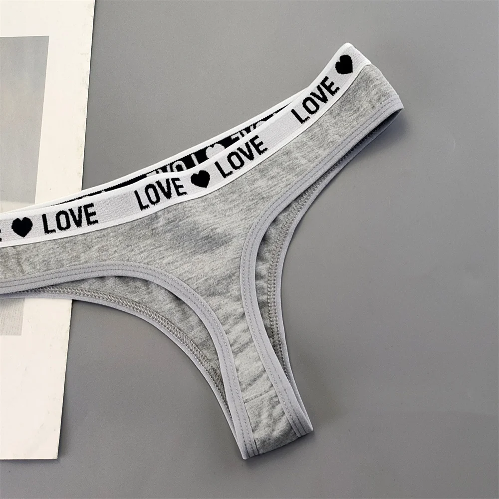 3 ks "Love" letters Belt Bavlněné tanga Sexy nízký pas T-back G-string Módní sportovní spodní prádlo Jóga Fitness kalhotky - náhled 5
