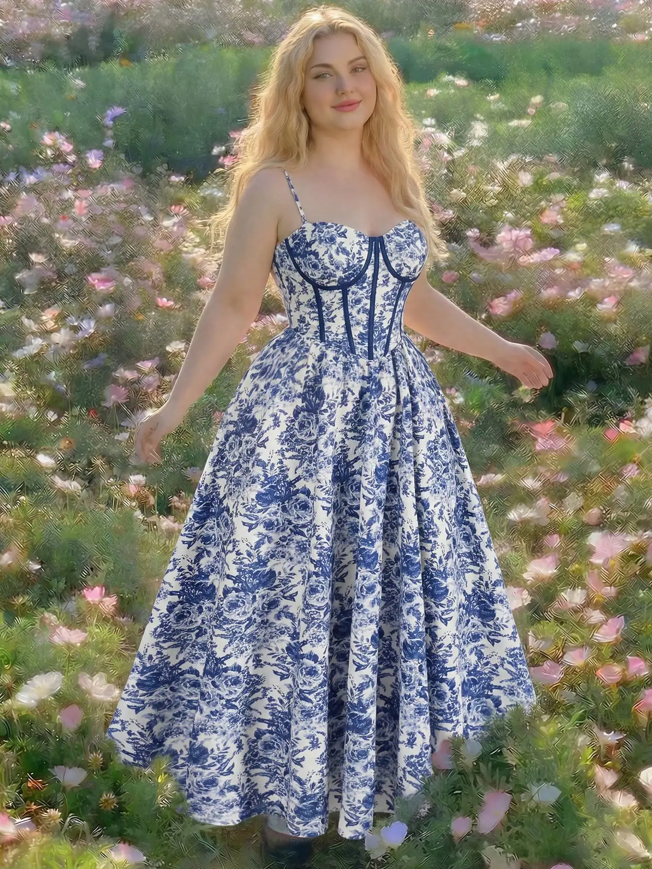 

Сине-белое платье-корсет с цветочным принтом для женщин, летний пляжный наряд для отпуска