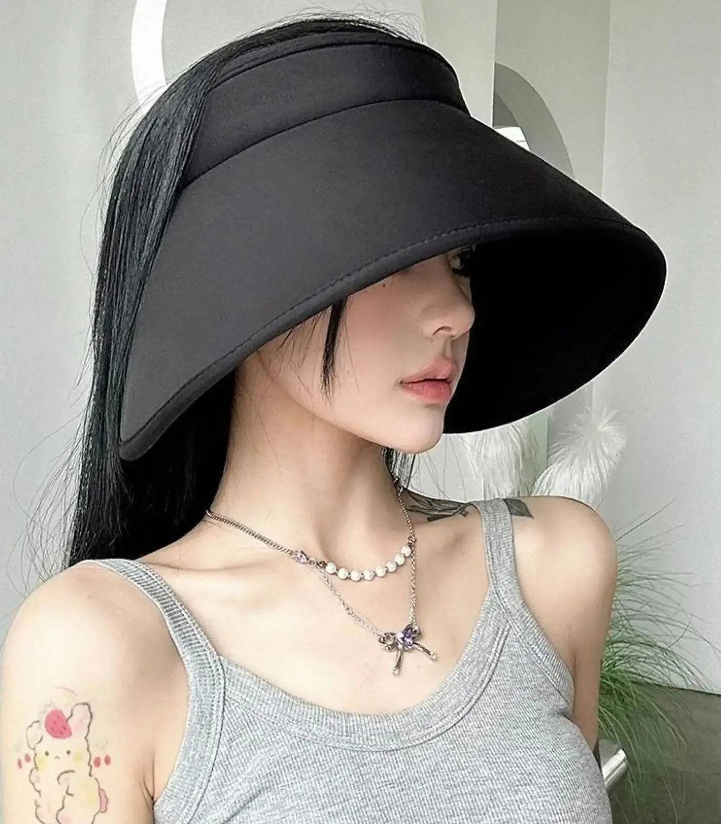 Surround style sun protection hat for women 2024 new summer oversized brim ice silk sky top sun hat