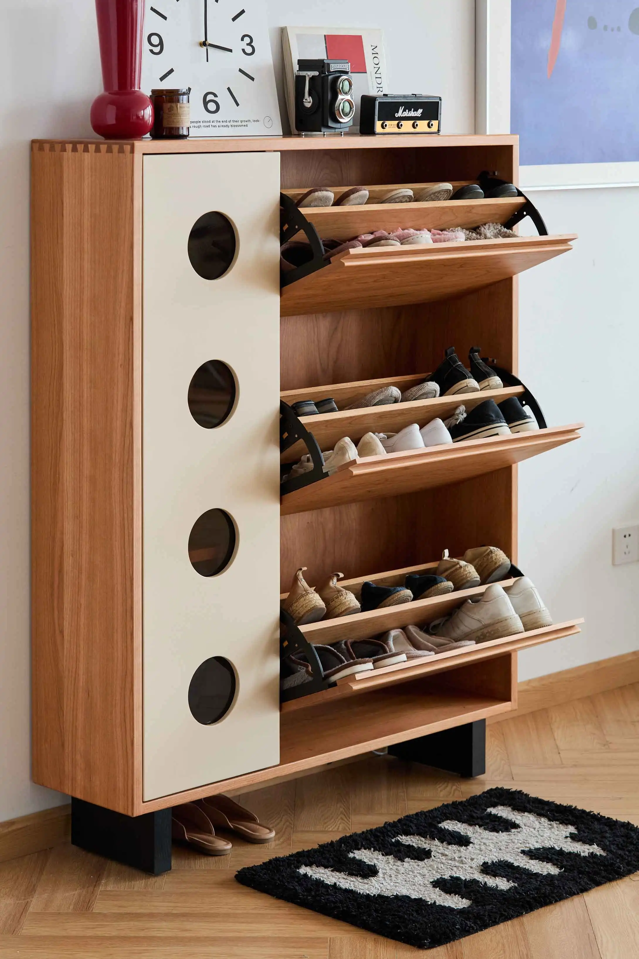 

Modern Half House Wooden Shoe Cabinet for Home Hotel Entryway Furniture Organizer for Living Room Apartment Shoes Accessories