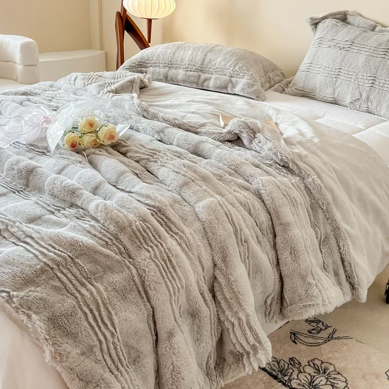 Multifunctionele Nepbont Winterdeken Met Rits Dikker Beddengoed Pluizig Dekbed Dekbedovertrek Geruite Sofa Dekens