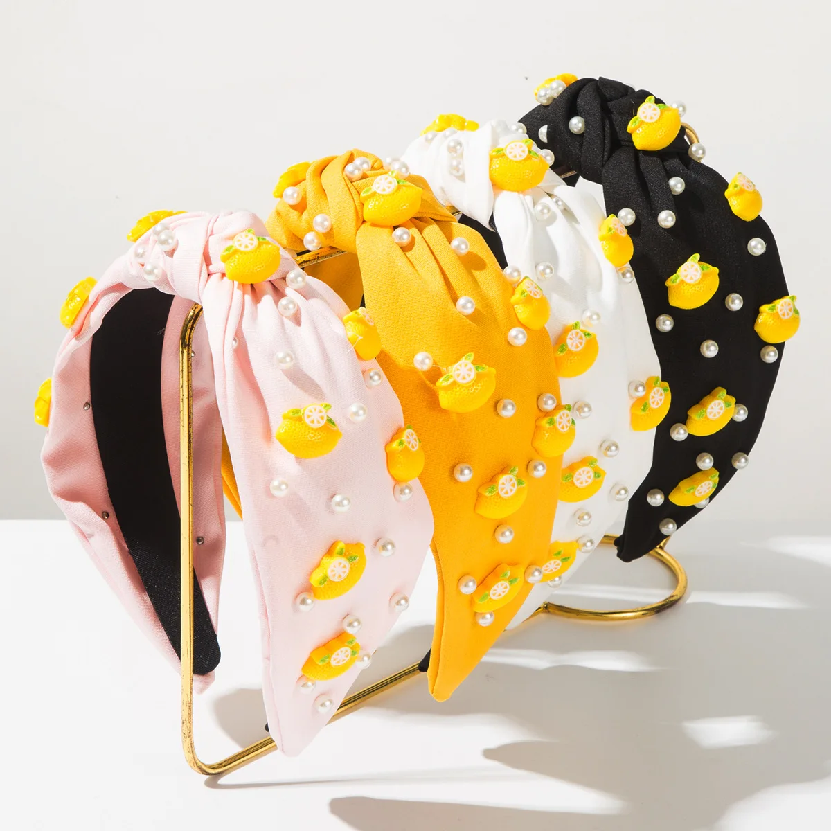 

New Korean Style Knotted Fruit Nail Pearl Lemon Headband Sweet and Cute Hair Accessories
