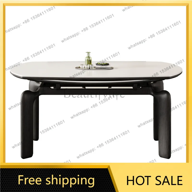 ZJ.. Retractable rock slab dining table Round modern minimalist dual-purpose rotating folding wabi-sabi dining table