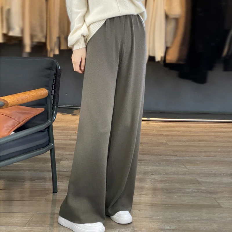 Pantaloni a gamba larga in lana a vita alta da donna 2024 Primavera Autunno Nuovi pantaloni sportivi Pantaloni versatili alla moda per il tempo