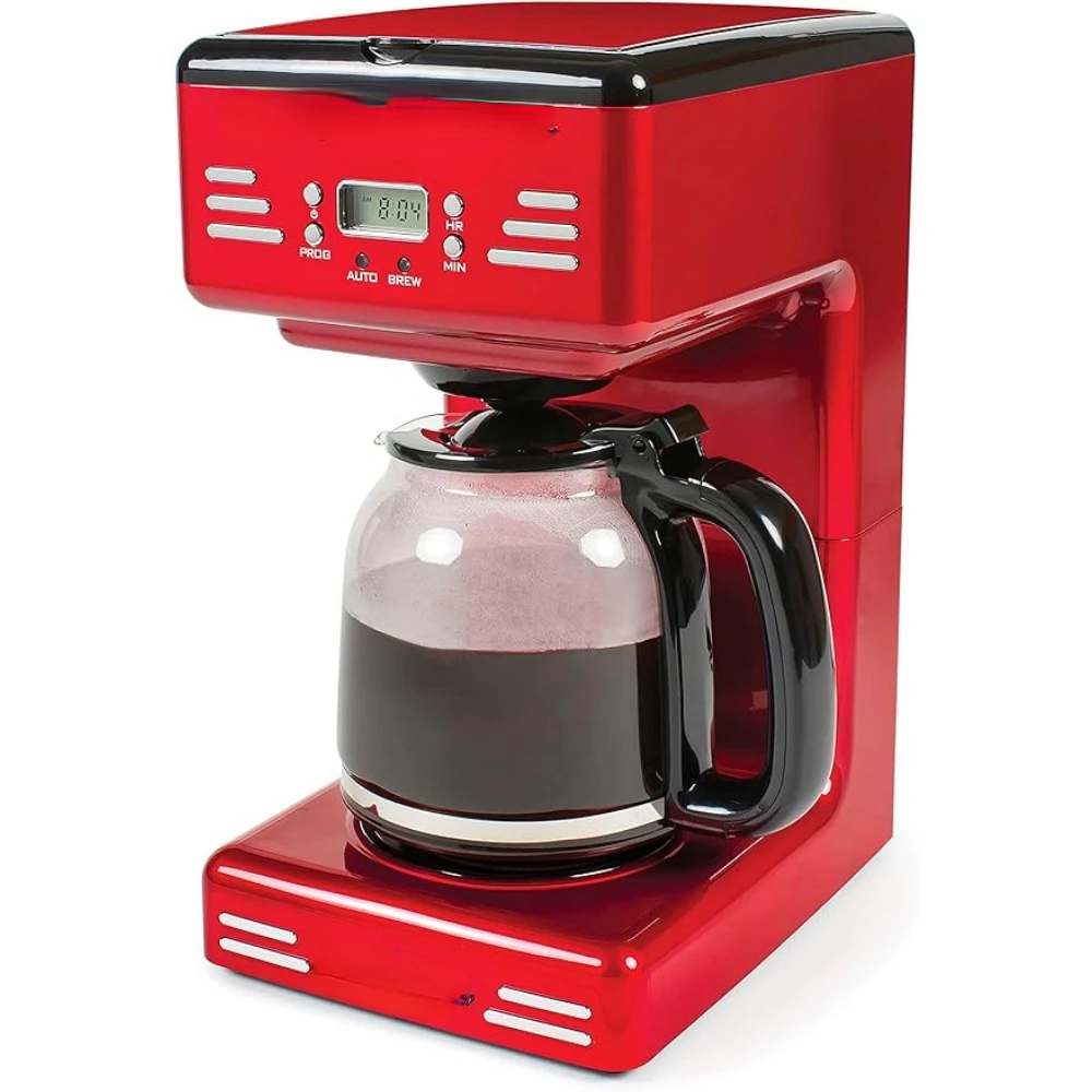 Nostalgia Retro 12-Cup Programmable Coffee Maker With LED Display, Automatic Shut-Off & Keep Warm, Pause-And-Serve Function, Red