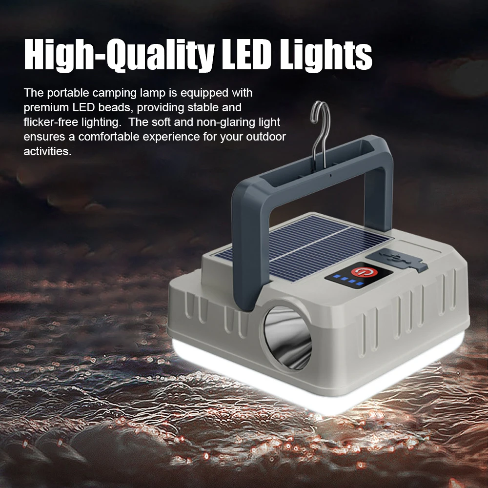 Portable Solar Camping Light Multifunctional Campsite Lantern Waterproof Flashlight Support 5 Light Modes Power Bank Functions