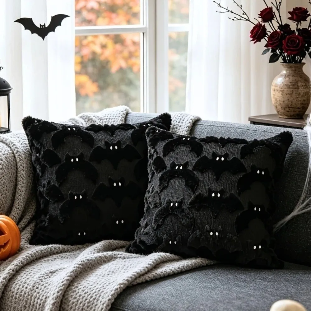 Soft Halloween Ghost Throw Pillow Covers Wear Resistant Skin-friendly Plush Pillowcase Thickened Textured Lumbar Pillow Cover