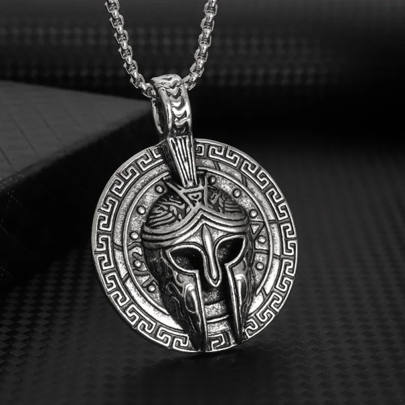 Fashionable And Domineering Spartan Warrior Retro Medal Pendant Necklace Brave Personalized Sweater Clavicle Chain