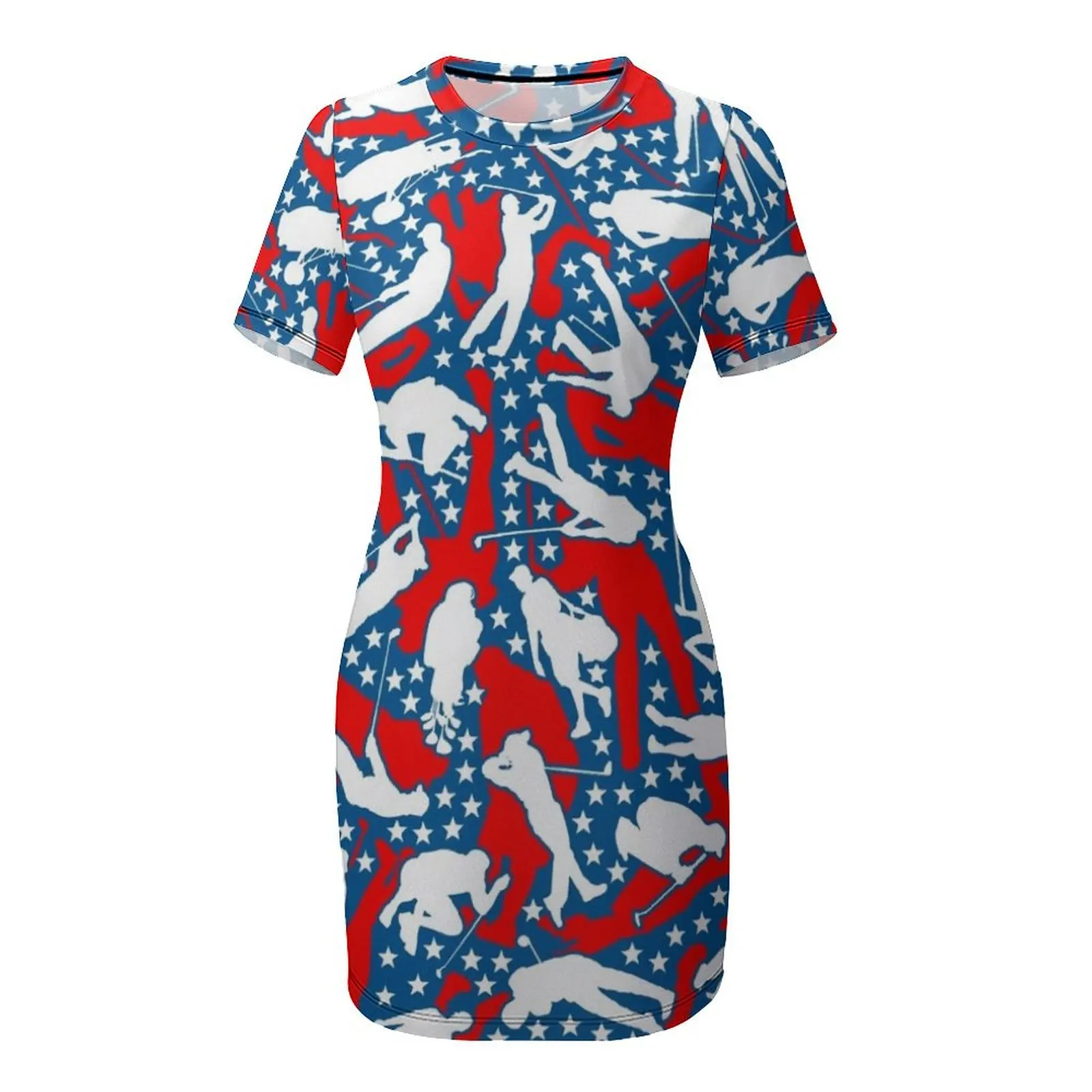 Amante de golfe pro golfista eua bandeira camo camuflagem padrão vestido de manga curta vestidos de verão para mulheres vestidos de cerimônia vestido