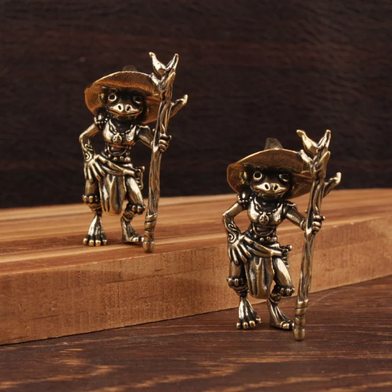 Vintage Brass Frog Wizard Mini Figurine Individual Frog Statue Office Desk Ornament Home Decoration Accessories Crafts 4.8cm