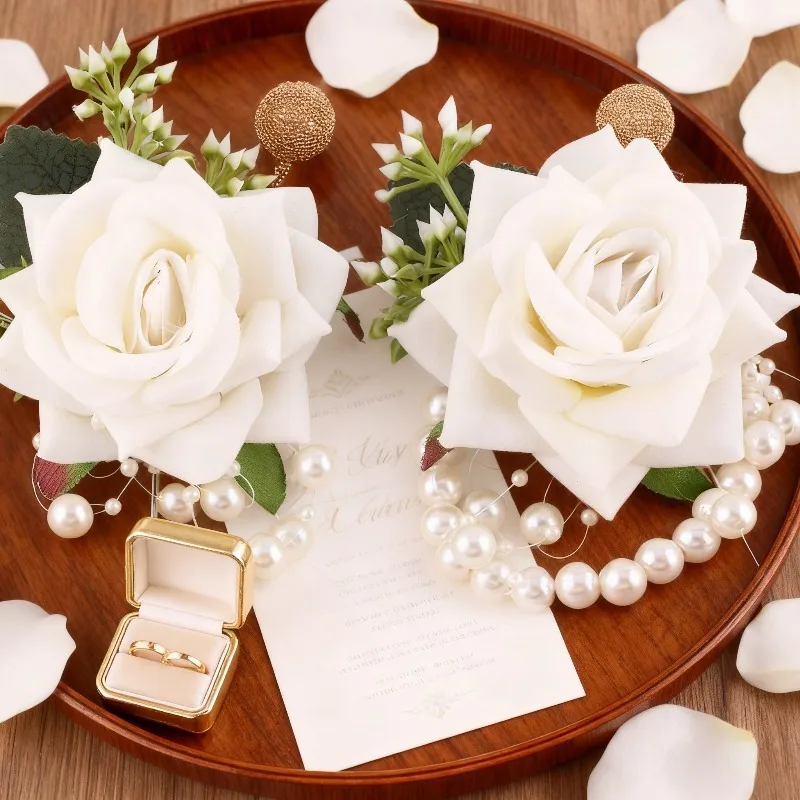 

Букет на запястье для подружки невесты, свадебный браслет и брошь для жениха и сестер, элегантные аксессуары для вечеринок с цветочным принтом