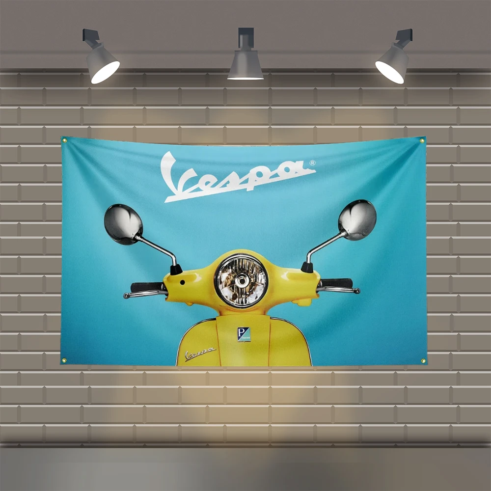 3x5 Ft Vespa Scooter Flag Polyester Printed Motorcycle Flags for Room Garage Decor