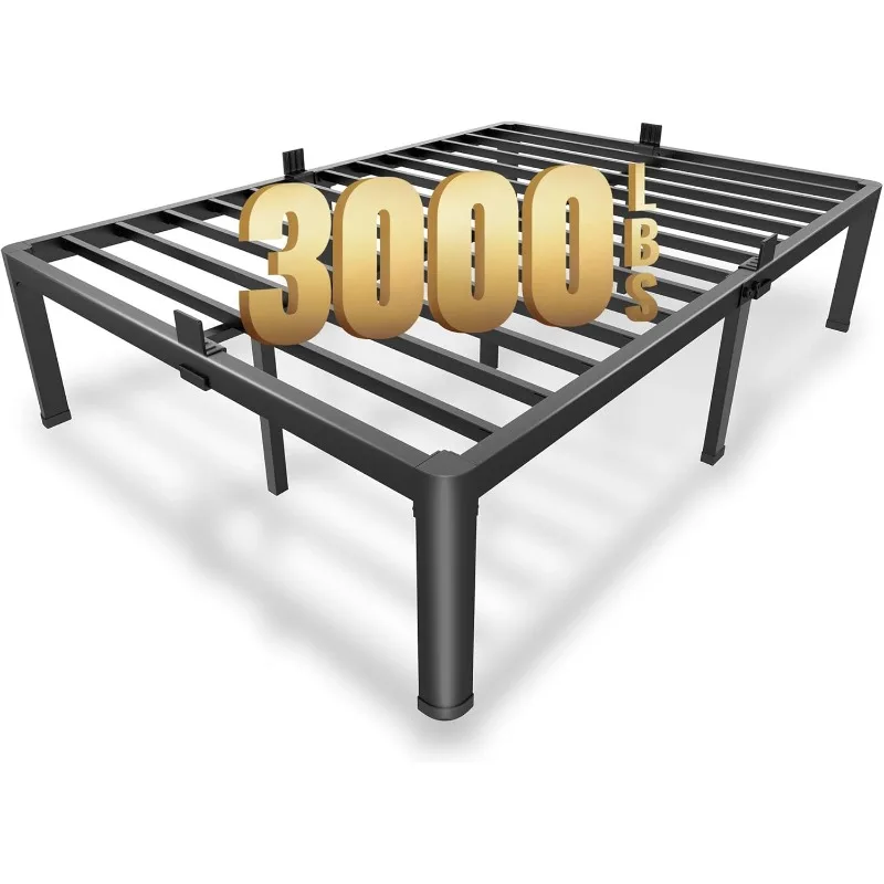 14 Inch Size Metal Platform Bed Frame with Round Corner Legs, 3000 LBS Heavy Duty Steel Slats Support, Noise Free, No Box