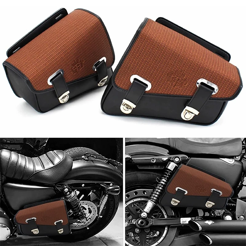 

Motorcycle Saddlebags PU Leather Storage Luggage Bag Left+Right Motorbike Side Tool Bag Pouch Universal For Harley Sportster