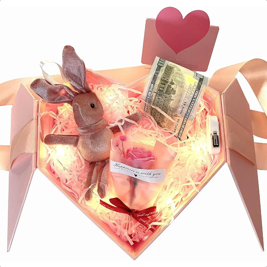 Money Box for Cash Gift Pull Pink Money Gift Box for Cash Gift IdeasLove Box with Money Pull Out KIT Automatic ON Off String Li