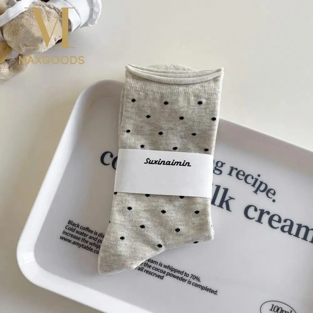 

Удобные носки в горошек с загнутыми краями, тонкие впитывающие пот носки средней длины, дышащие женские носки, летние