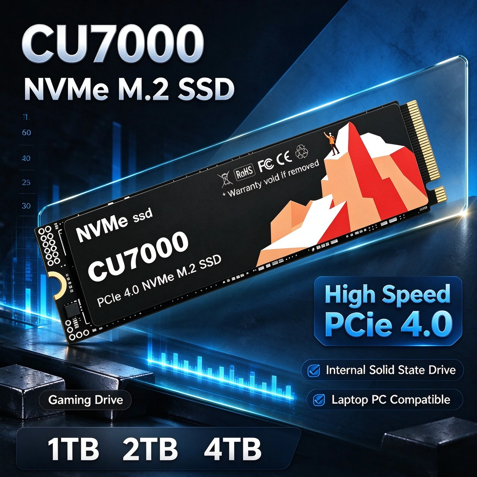 CU7000 SSD M.2 NVMe Internal Solid State Drive High Speed PCIe 4.0 Gaming Drive Works for PS 5 Laptop PC Hard Disk