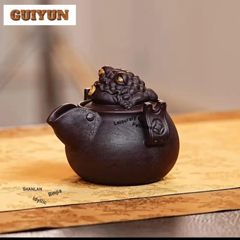 280ml Zen Yixing Purple Clay Teapots Handmade Golden Toad Hand Grab Pot Raw Ore Purple Mud Kettle Chinese Zisha Tea Set Teaware