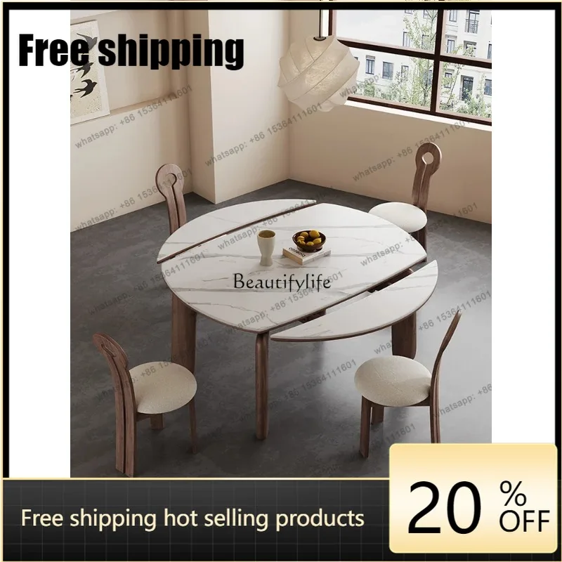 HJ  American Folding Solid Wood Dining Table and Chair Retractable Square to round