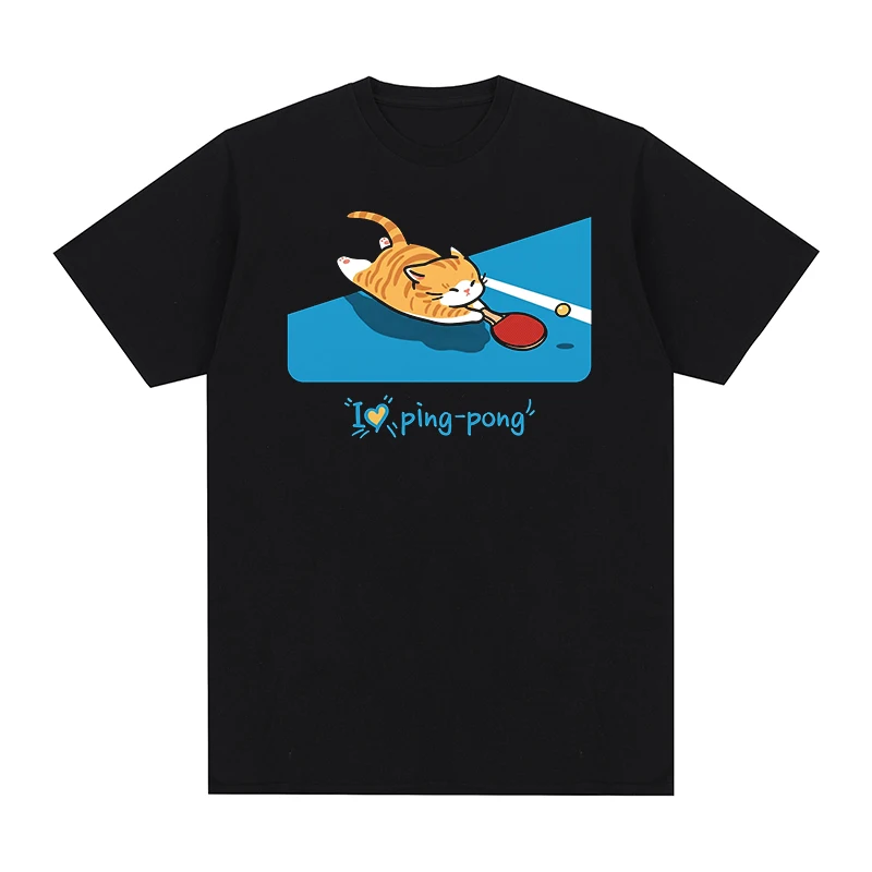 Funny Table Tennis Cat Vintage T-shirt i love ping pong Fun Gift Idea Clothes Y2k Cotton Men T shirt New TEE TSHIRT Womens tops