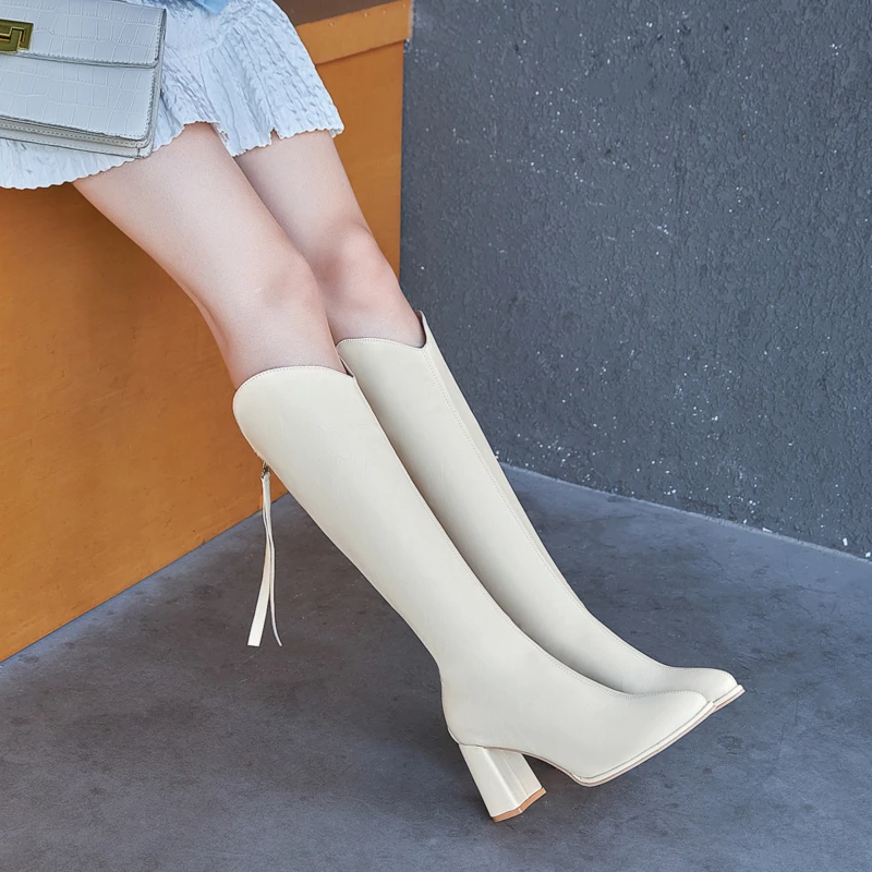 

White High Heel Long Boots Women's Autumn Winter Faion Boots Pointed Toe Thi Heel Mid-Calf Not Knee-High PU Material