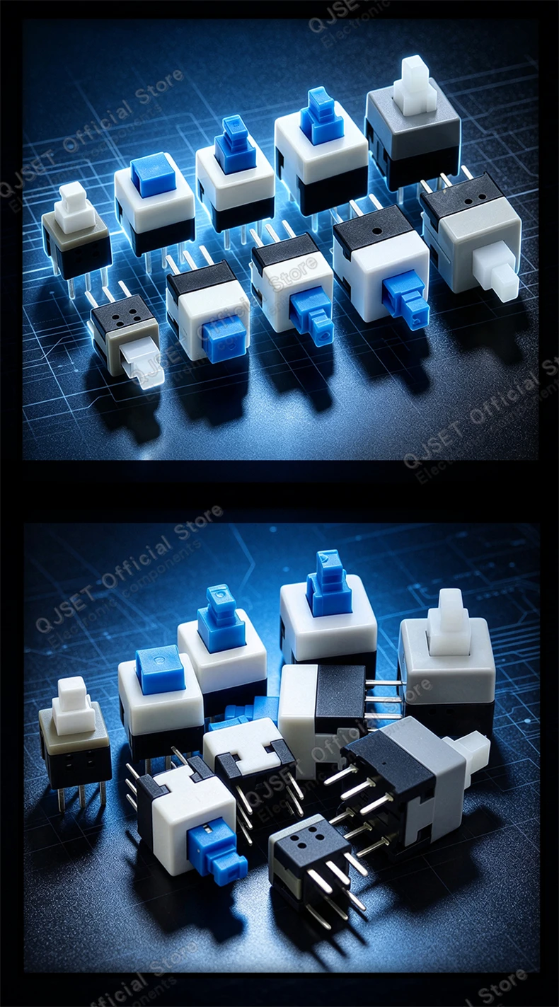 10 Stück 5,8x5,8 7x7 8x8 8,5x8,5mm Selbstverriegelnde/Nicht-verriegelnde Reset-/Multimeter-Taster, Taktiler Mikroschalter, 3/6-Pin Drucktastenschalter – Detail 13