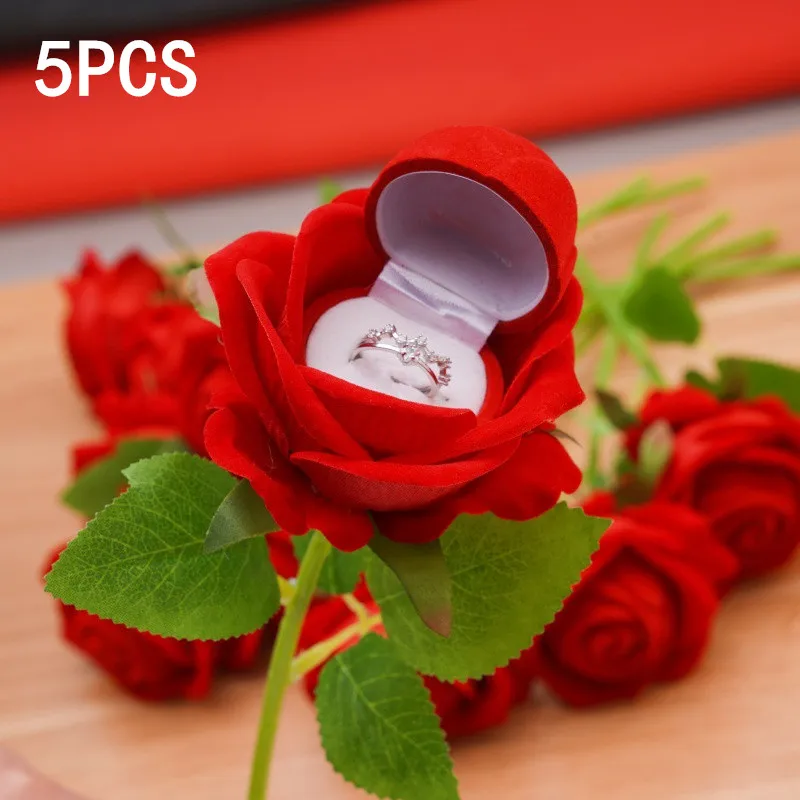 

1/5 шт., шкатулка для драгоценностей с красной розой, коробка для хранения колец, романтический чехол для обручальных колец, подарочная коробка на День святого Валентина
