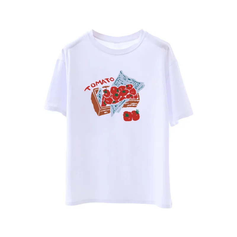 เสื้อยืดแขนสั้นผ้าไหมนมพิมพ์ลายสไตล์เกาหลี รุ่นใหม่ประจำฤดูร้อนปี 2025 สำหรับผู้หญิง สวมใส่สบาย