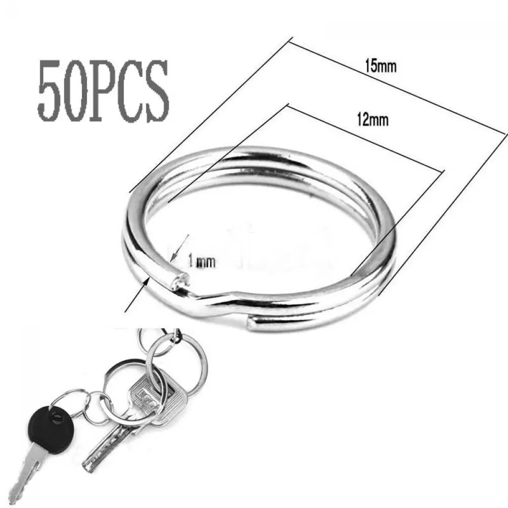 50PCS 15mm Connectors Clasps Split Key Ring KeyChain Loop Hoop Stainless Steel