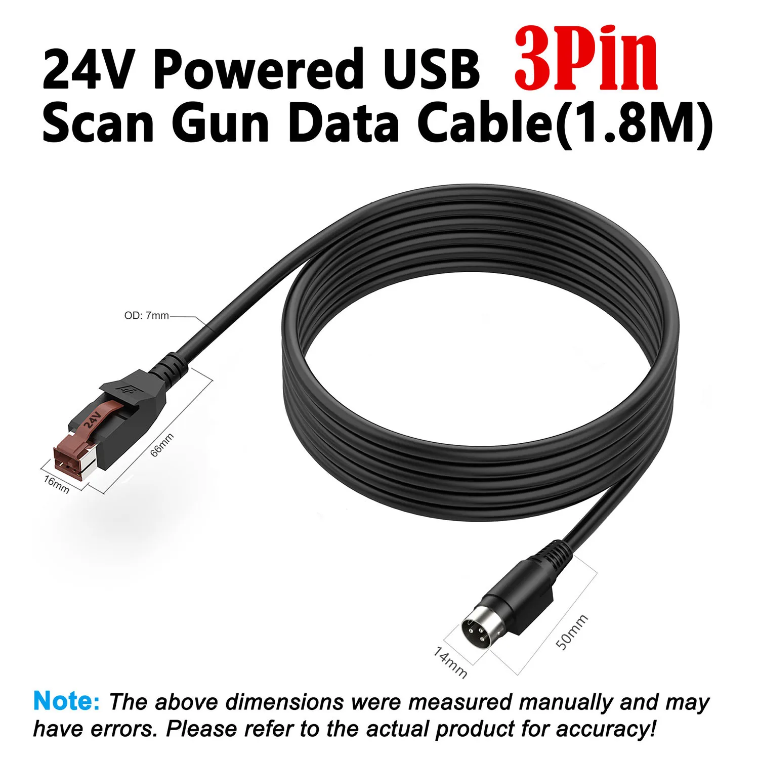 1pc 24V 5V 12V for IBM Epson POS System USB Powered to Hosiden DIN 3 Pin 3P Scanner Printer Power Adapter Connector Cable Cord