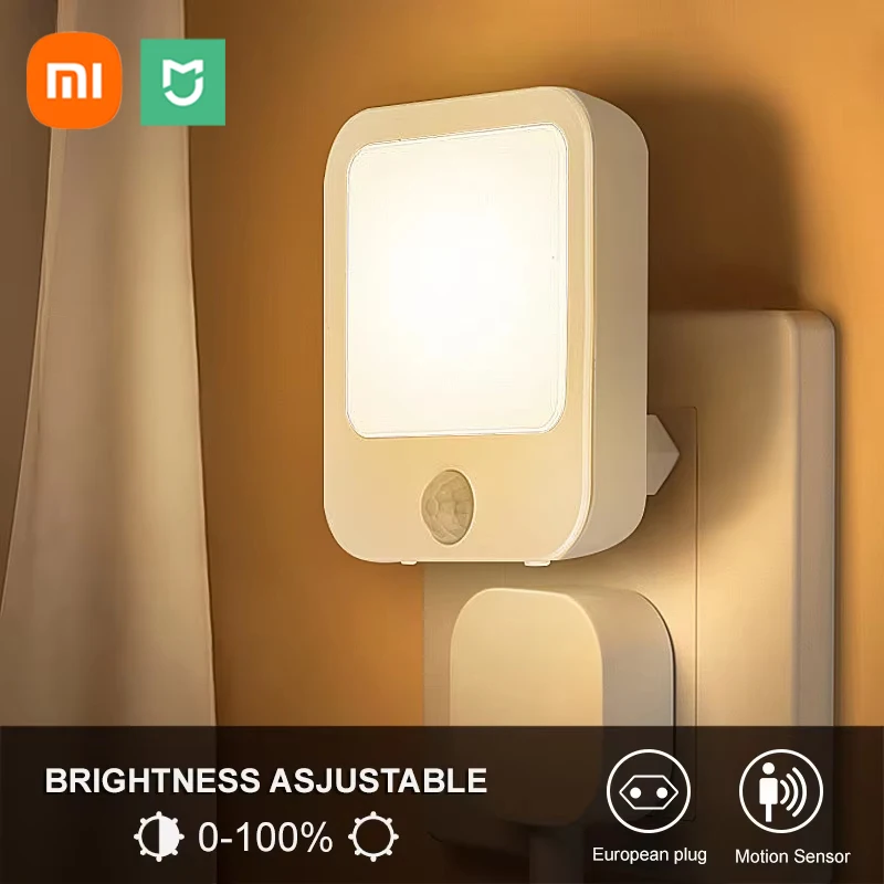 Ночник Xiaomi Mijia, датчик движения со светодиодной подсветкой, вилка европейского стандарта, США, беспроводная индукционная ночная лампа для прикроватной тумбочки, спальни