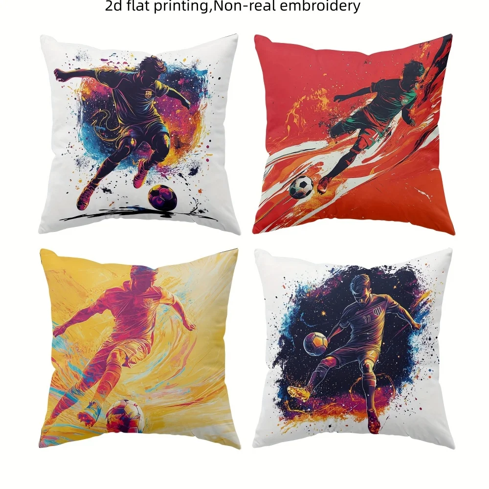 Soccer Player Throw Pillow Cover Watercolor Football Athlete Action Print Cushion Cases Sports Fan Decor for Bedroom Living Room