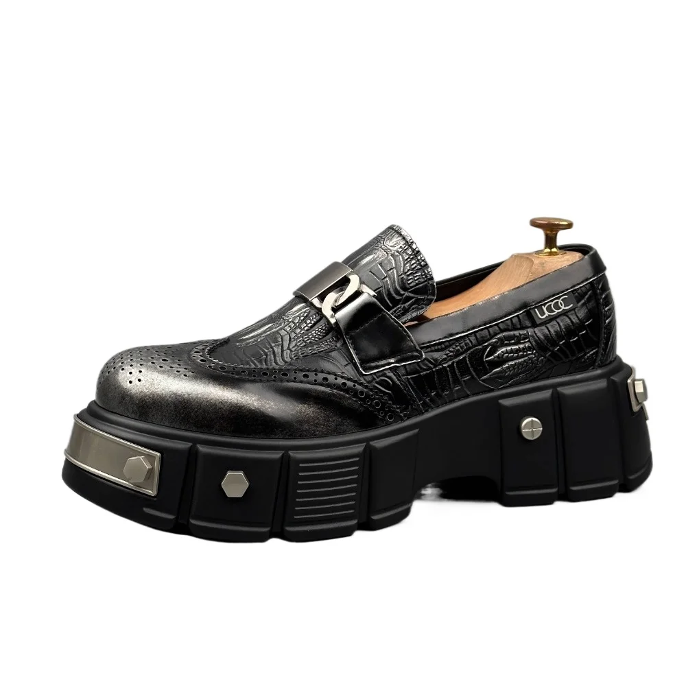 

Men's High-Grade Functional round Toe British Thick Sole Increased by Big Head Derby Shoes Platform Ankle Leather Shoes